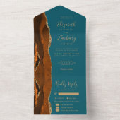 錆び金ゴールド瑪瑙ティール（緑がかった色）ブルーミールオプション結婚ズ オールインワン招待状 (内側)