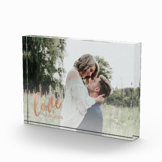 錆び銅ロマンチックラブパーソナライズされたカップル フォトブロック (右)