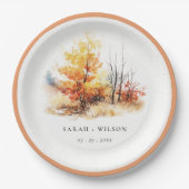 錆び黄色の秋の秋ランドスケープ結婚プレイズ ペーパープレート (正面)