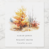 錆び黄色の秋の秋ランドスケープ結婚プレイズ ワインラベル (シングルラベル)