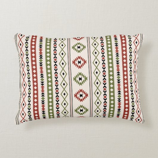 錆アステカ緑Blk Crm混合モチーフ(V)パターン アクセントクッション (正面)