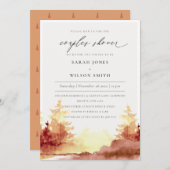 錆オレンジイエロー秋ツリーカップルシャワー招待状 サンキューカード (正面/裏面)