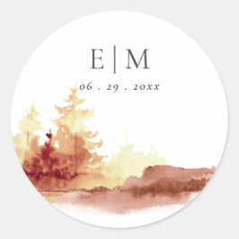 錆オレンジイエロー秋ツリーズモノグラム結婚ズ ラウンドシール