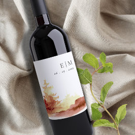 錆オレンジイエロー秋ツリーズモノグラム結婚ズ ワインラベル