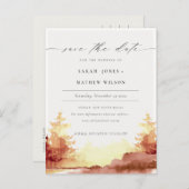 錆オレンジイエロー秋ツリー日付カードを保存 ポストカード (正面/裏面)