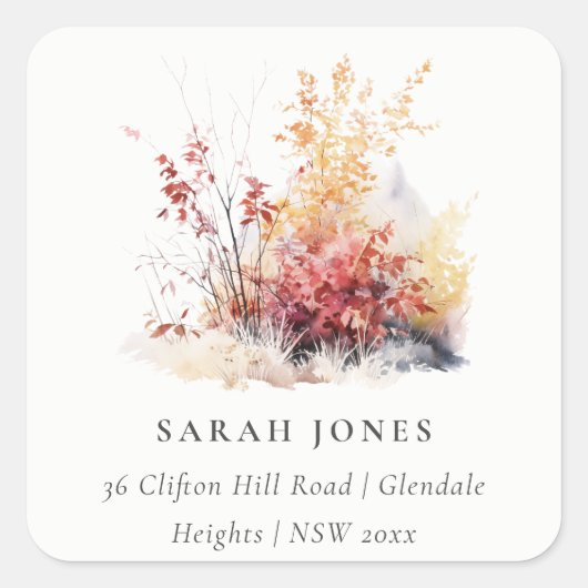 錆オレンジイエロー秋秋ランドスケープアドレス スクエアシール (正面)