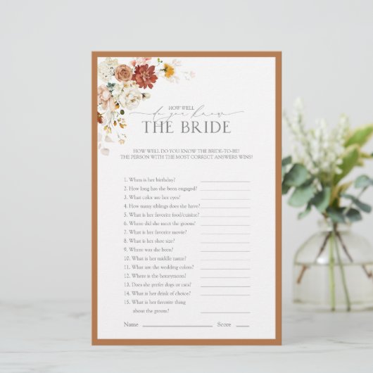 錆オレンジウォーターカラーフローラブライダルシャワーゲーム (スタンド正面)