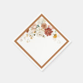 錆オレンジウォーターカラーフローラブライダルシャワー スタンダードカクテルナプキン (角)