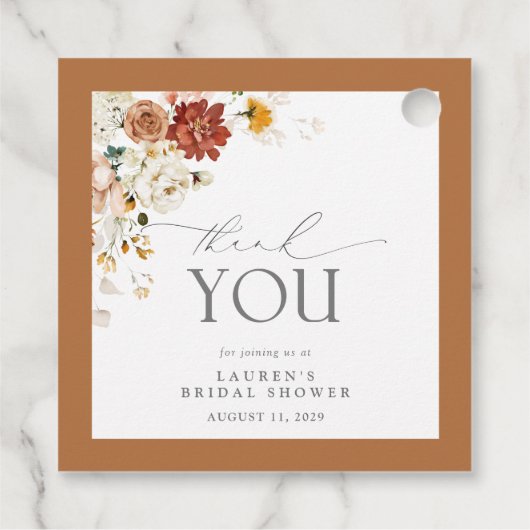 錆オレンジウォーターカラーフローラブライダルシャワー フェイバータグ (裏面)