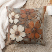錆オレンジグレーブラウンモダンフローラ クッション (ブランケット)