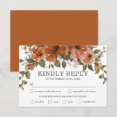 錆オレンジコッパーフローラ秋の結婚式食事の選択 出欠カード (正面/裏面)