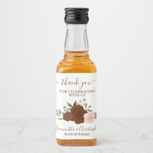 錆オレンジバラエレガントな結婚式ありがとうミニ リキュールボトルラベル (正面)
