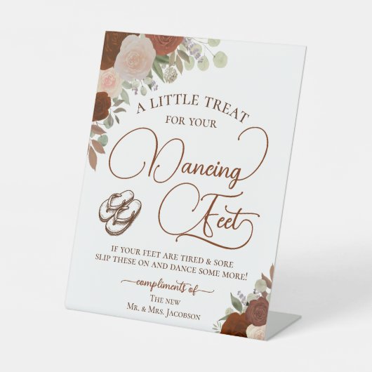 錆オレンジバラ踊り足フリップフロップ結婚の 台座サイン (正面)