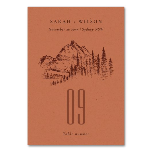 錆オレンジパインウッズマウンテンスケッチ結婚ズ テーブルナンバー (正面)