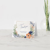 錆オレンジブルーグリーンフローラ水の色結婚の サンキューカード (正面)