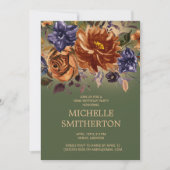 錆オレンジブルーフローラグリーン100誕生日 招待状 (正面)