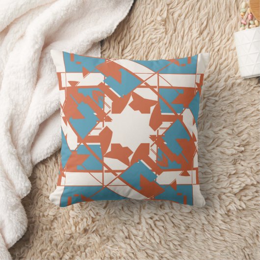 錆オレンジブルー地中海のルックフローラモチーフ クッション (ブランケット)