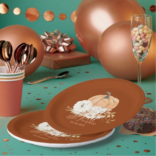 錆オレンジリトルカボチャ赤ちゃんシャワー ペーパープレート (複数)