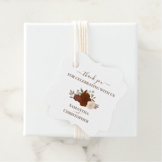 錆オレンジ秋のバラエレガントな結婚式ありがとう フェイバータグ (インサイチュ)