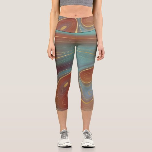 錆ティール(緑がかった色)大理石 カプリレギンス (正面)