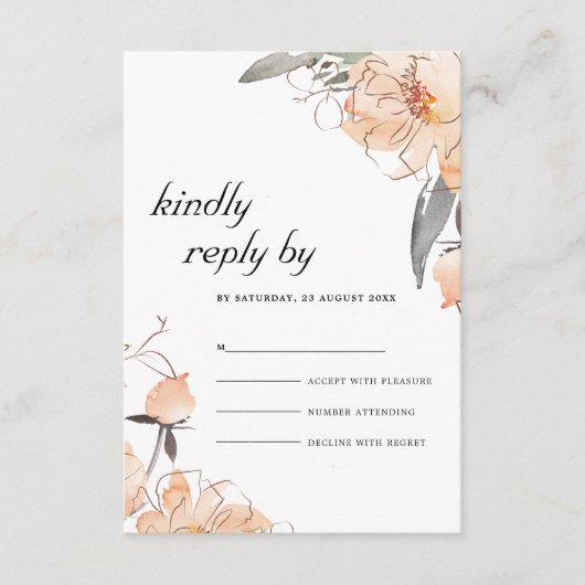 錆テラコッタウォータカラーフローラ結婚式RSVP エンクロージャーカード (正面)