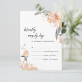 錆テラコッタウォータカラーフローラ結婚式RSVP エンクロージャーカード (スタンド正面)