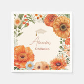 錆テラコッタ花燃えたオレンジの卒業 スタンダードカクテルナプキン (正面)