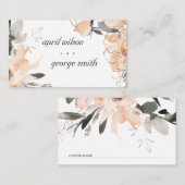 錆テラコッタ茶色の水色フローラ結婚ズ プレイスカード (正面/裏面)
