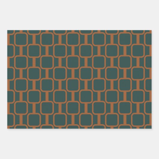 錆モダンと青の幾何学的パターンをリンク ラッピングペーパーシート (正面3)