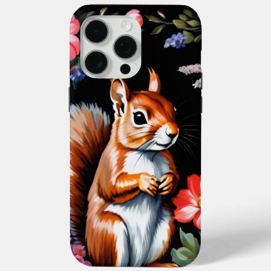 錆色のリス ダークコテージコア フラワー柄 スマホケース Case-Mate iPhoneケース (裏面)