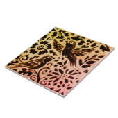 錆金ゴールドブラウンバードフローラ紅葉ろうけつ染め タイル (側面)