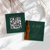 錆金色のアゲートとハンターグリーンの結婚式QRコードRSVP エンクロージャーカード