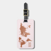 錆銅とバラの金ゴールドピンクの世界地図旅行 ラゲッジタグ (正面縦)