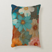 錆、ピンク、ターコイズフローラ アクセントクッション (正面(垂直))