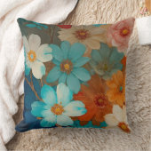 錆、ピンク、ターコイズフローラ クッション (ブランケット)