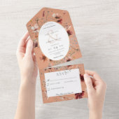 錆&焦げたオレンジ色の野草フローラnoディナー オールインワン招待状 (貼ってはがせる)