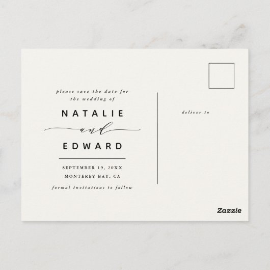 錆+白エレガントな結婚式の日付を保存 ポストカード (裏面)