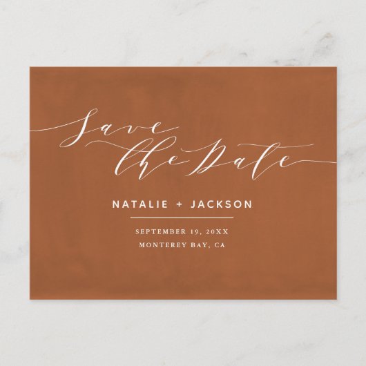 錆+白エレガントな結婚式の日付を保存 ポストカード (正面)