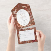 錆&赤面ワイルドフラワーフローラフレームいいえディナー オールインワン招待状 (貼ってはがせる)