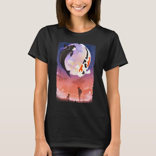 錦鯉の月と犬の日本 Tシャツ (正面)