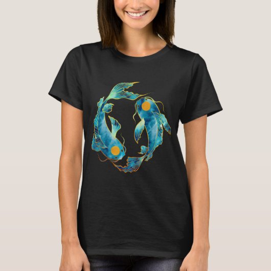 錦鯉の水彩画の陰陽 Tシャツ (正面)