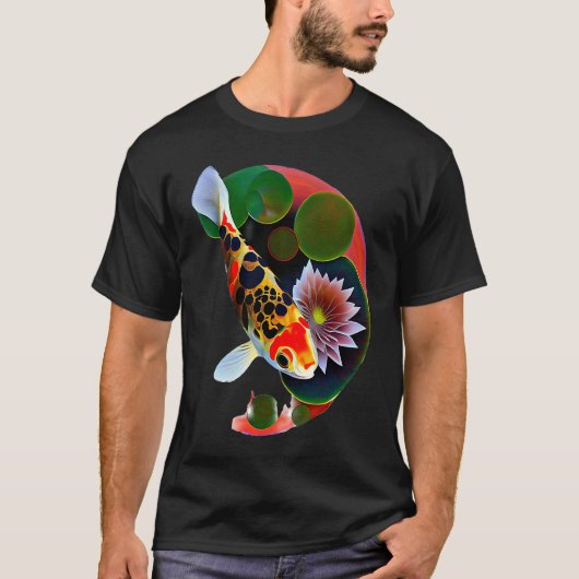 錦鯉 ハス 蓮の葉 花 日本 Tシャツ (正面)