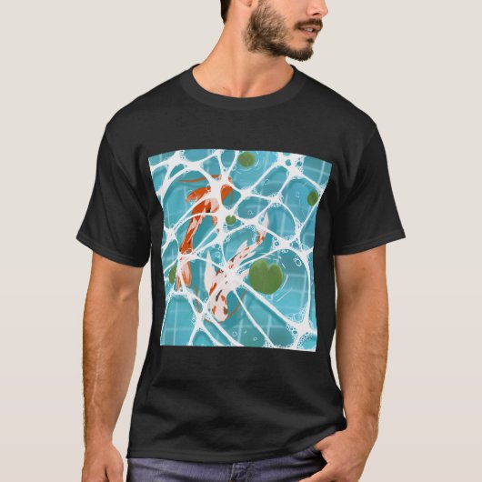 錦鯉、水、蓮の葉 Tシャツ (正面)