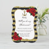 錨とゴールドのブラックストライプの花嫁の友人 招待状 (スタンド正面)