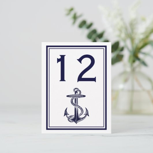 錨のネイビーブルーフレームの2ヴァリアブルテーブルナンバー ポストカード (スタンド正面)