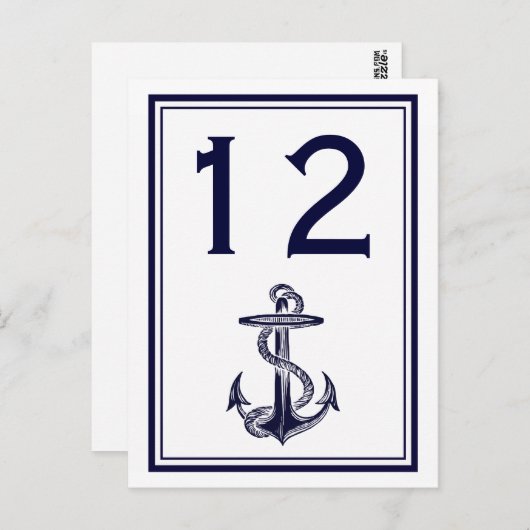 錨のネイビーブルーフレームの2ヴァリアブルテーブルナンバー ポストカード (正面/裏面)