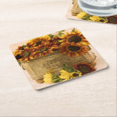 錫のバスケットのオレンジヒマワリ スクエアペーパーコースター (アングル)