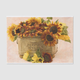 錫のバスケットのオレンジヒマワリ 薄葉紙