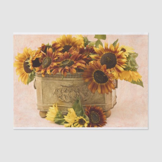 錫のバスケットのオレンジヒマワリ 薄葉紙 (正面)