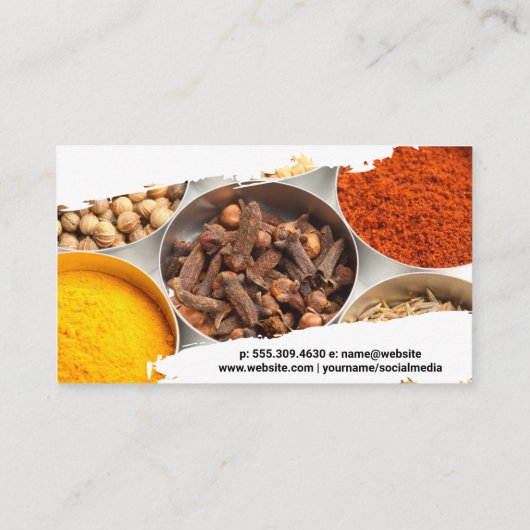 錫の容器の香辛料とハーブ 名刺 (裏面)